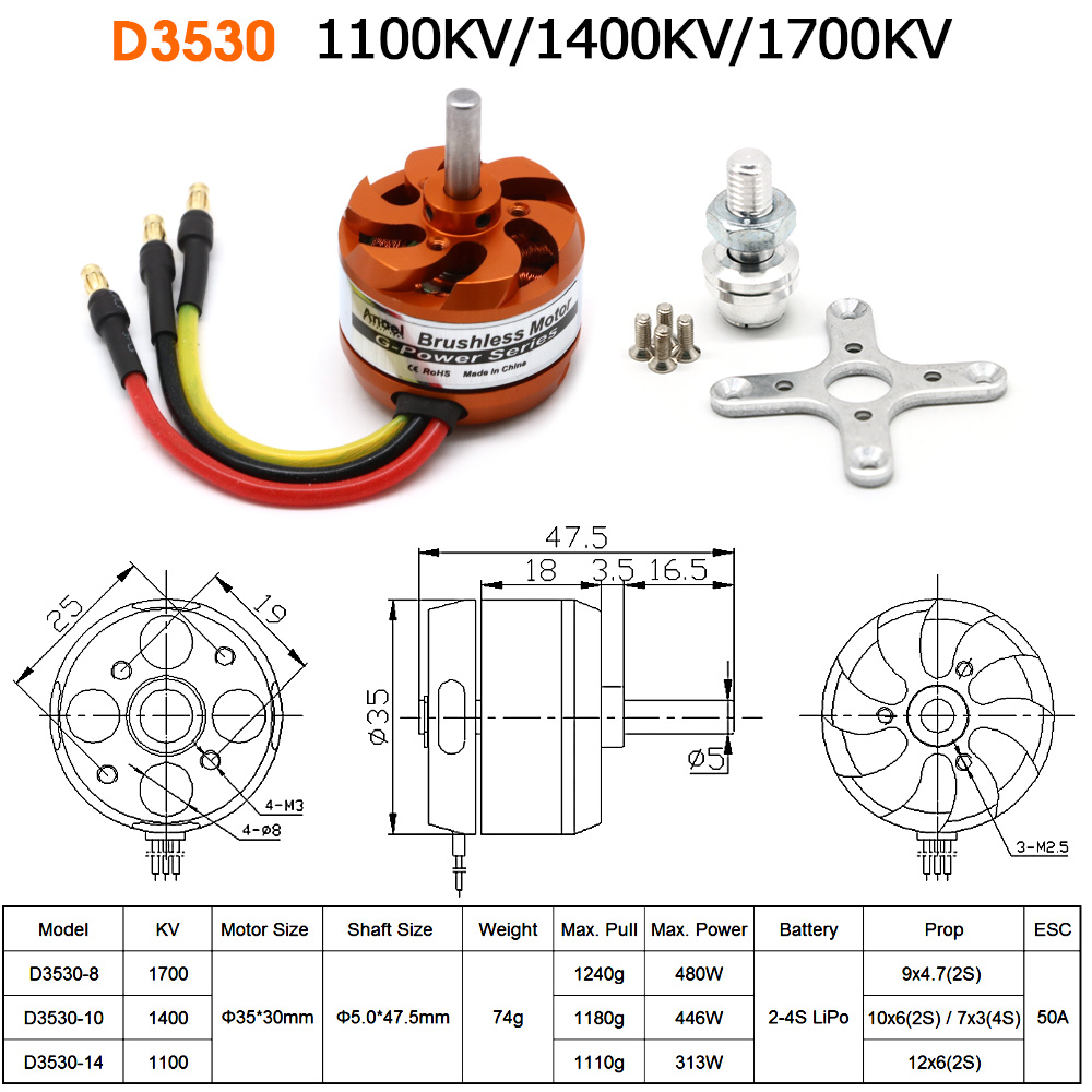 Rc Helicopter Mini - Motore Brushless Outrunner D3530 1100KV 1400KV